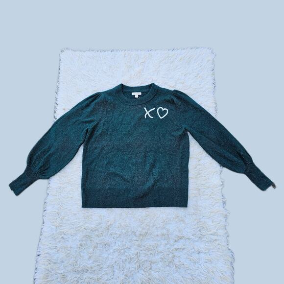 Green Metallic Sweater Sparkle Knit XO Heart LC Lauren Conrad Size M Medium NWT - Picture 10 of 10